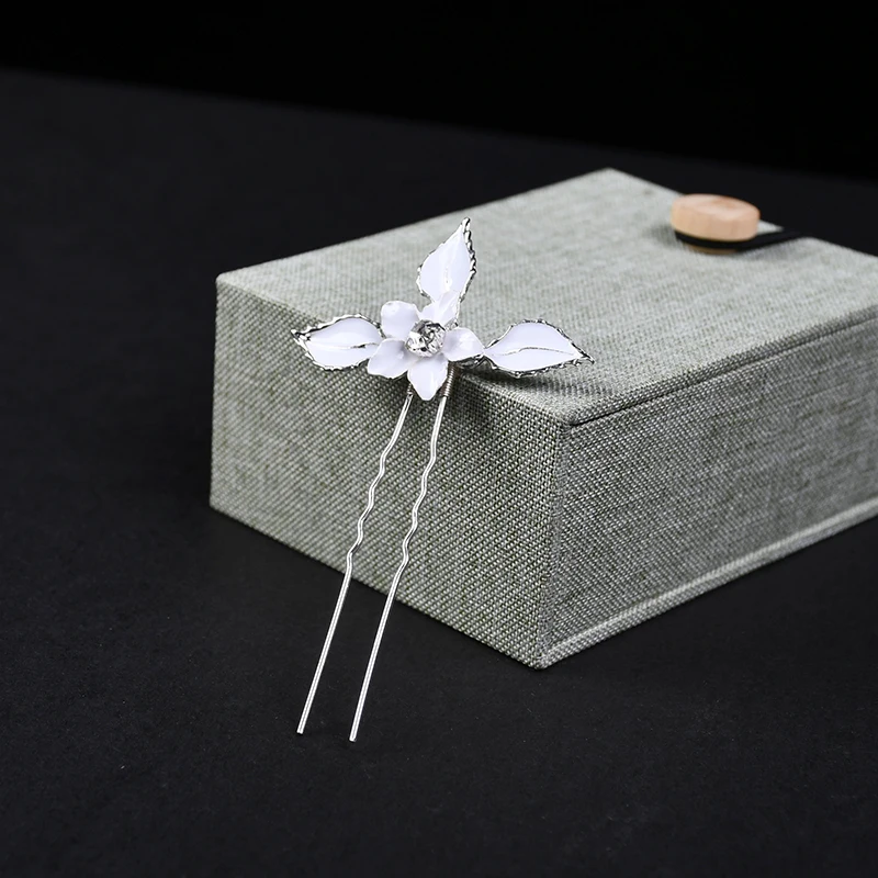 4 шт Серебряный цвет белый цветок лист шпильки для волос женщин Свадебные