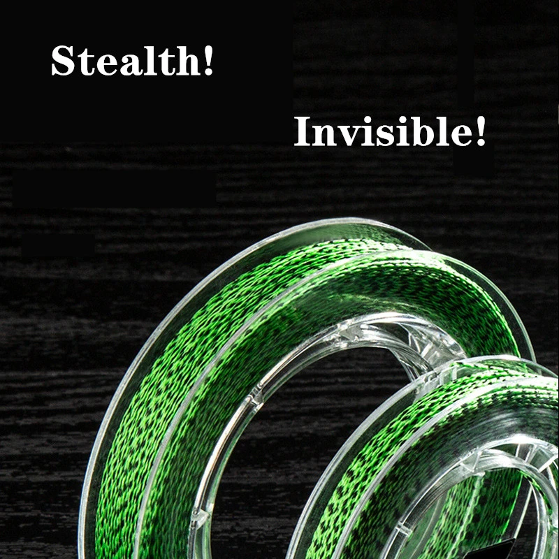 Немецкая рыболовная леска 100 м 8 прядей зеленые зернистые пятна ПЭ бесшовная