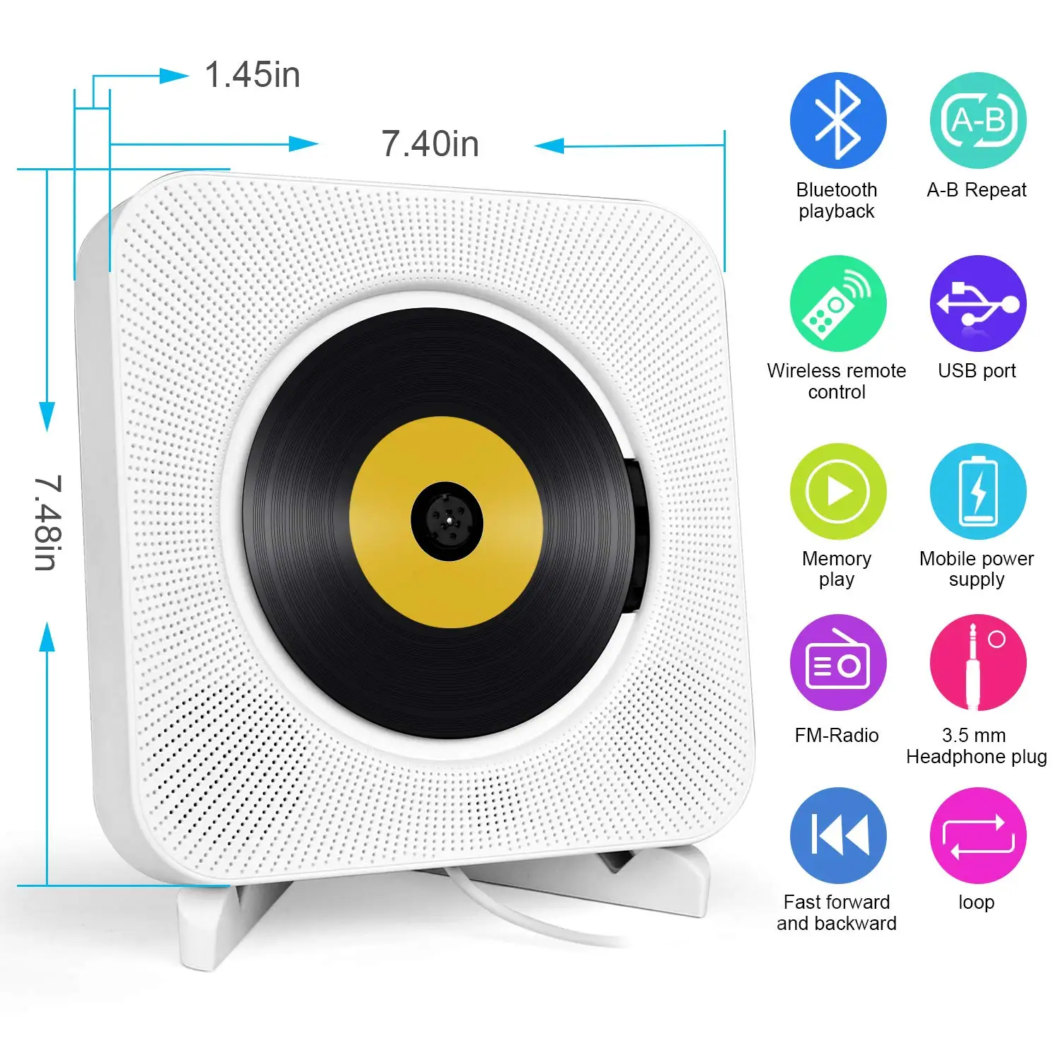 Настенный Bluetooth CD плеер дистанционное управление FM радио встроенный HiFi