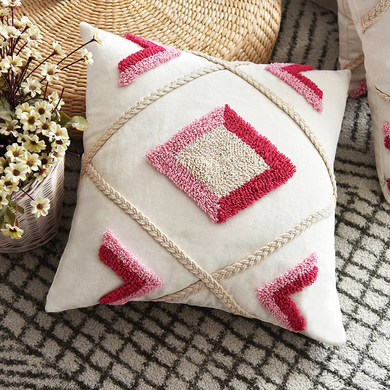 

Pink cushion cover Ivory Pillow Cover 30x50cm/45x45cm Cotton Embroidery Diamond for Home decoratio Living room Bed Room