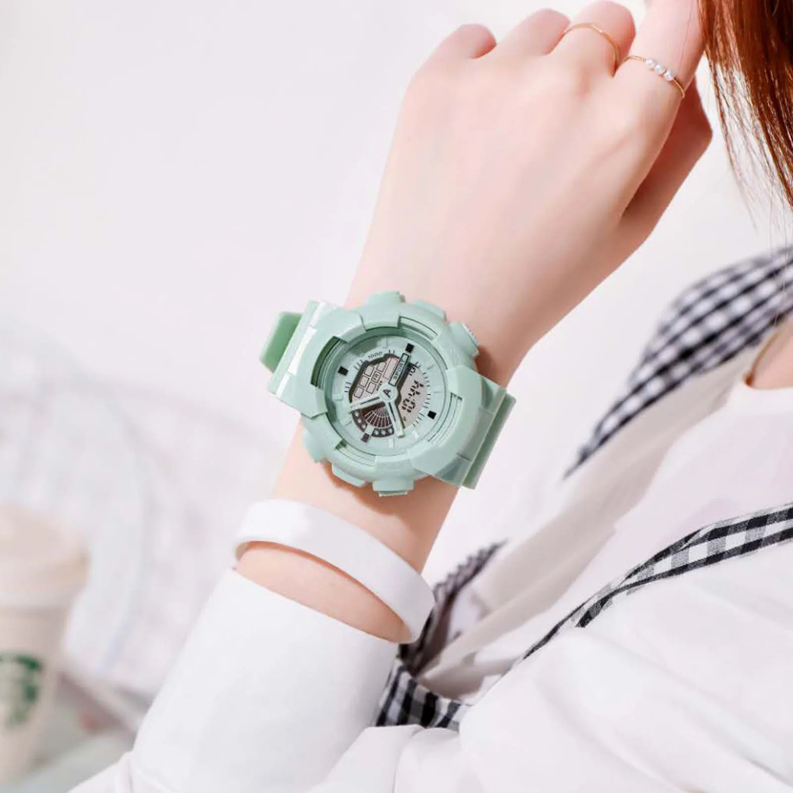 

Women's watch hip-hop style fashion casual cool sports electronic watch multifunctional high-quality rubber strap 50*