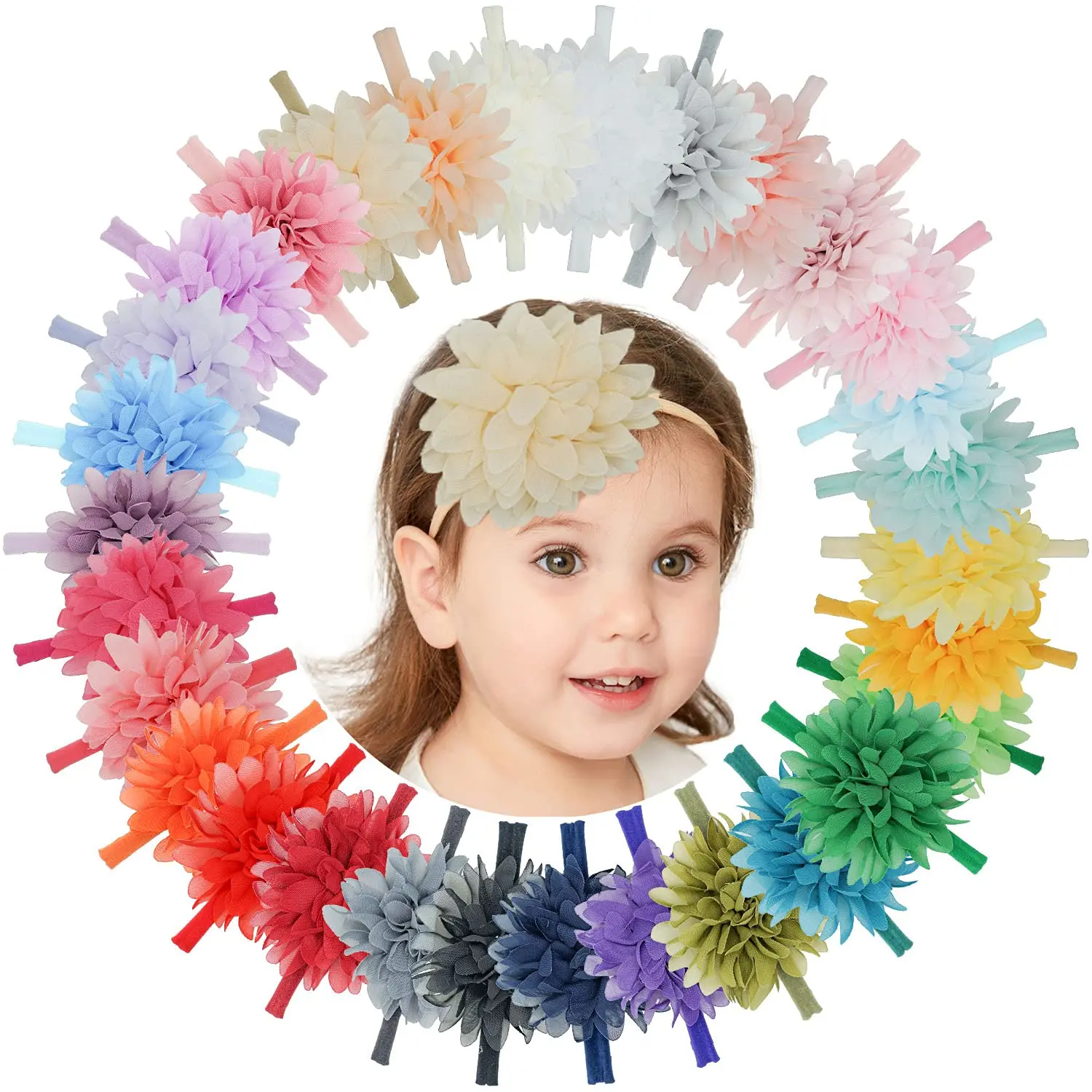 

Повязки на голову для маленьких девочек из шифона с цветами, нейлоновая повязка для волос, аксессуары для волос для новорожденных, аксессуа...