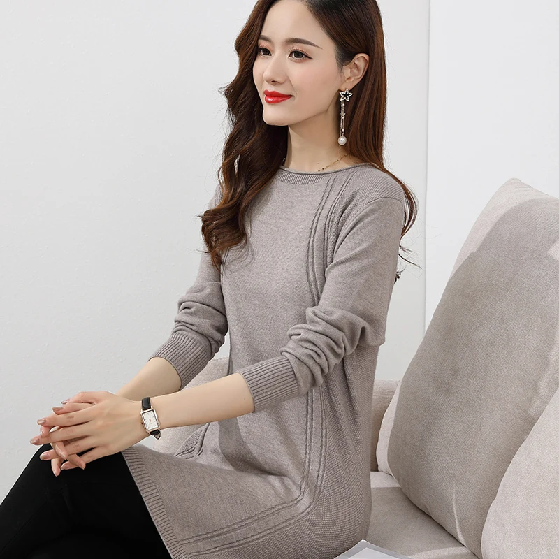 

New Elegant Women Autumn Winter pullover package hip o-neck sweater bottoming sweater all-match sweater top