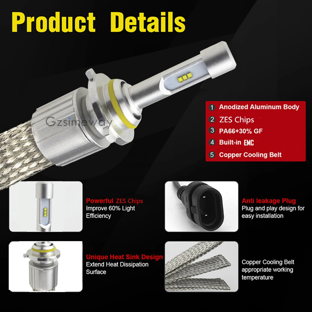 2 шт. H7 светодиодный H1 Автомобильные светодиодные лампы Фар h4 H3 H11 H27 880 881 hb3 hb4 hir2 H16