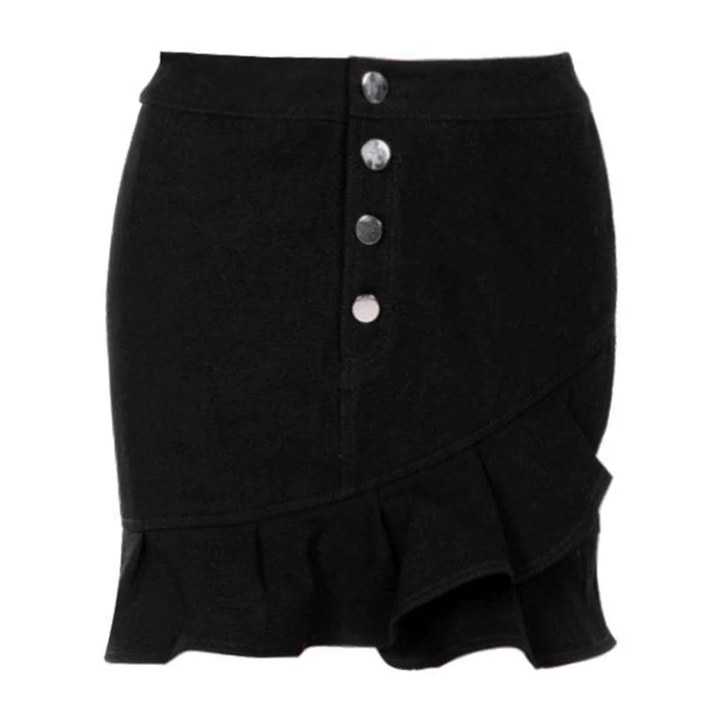 Панк рейв Девушка Кнопка Fly Falbala мини юбки Повседневная модная черная женская