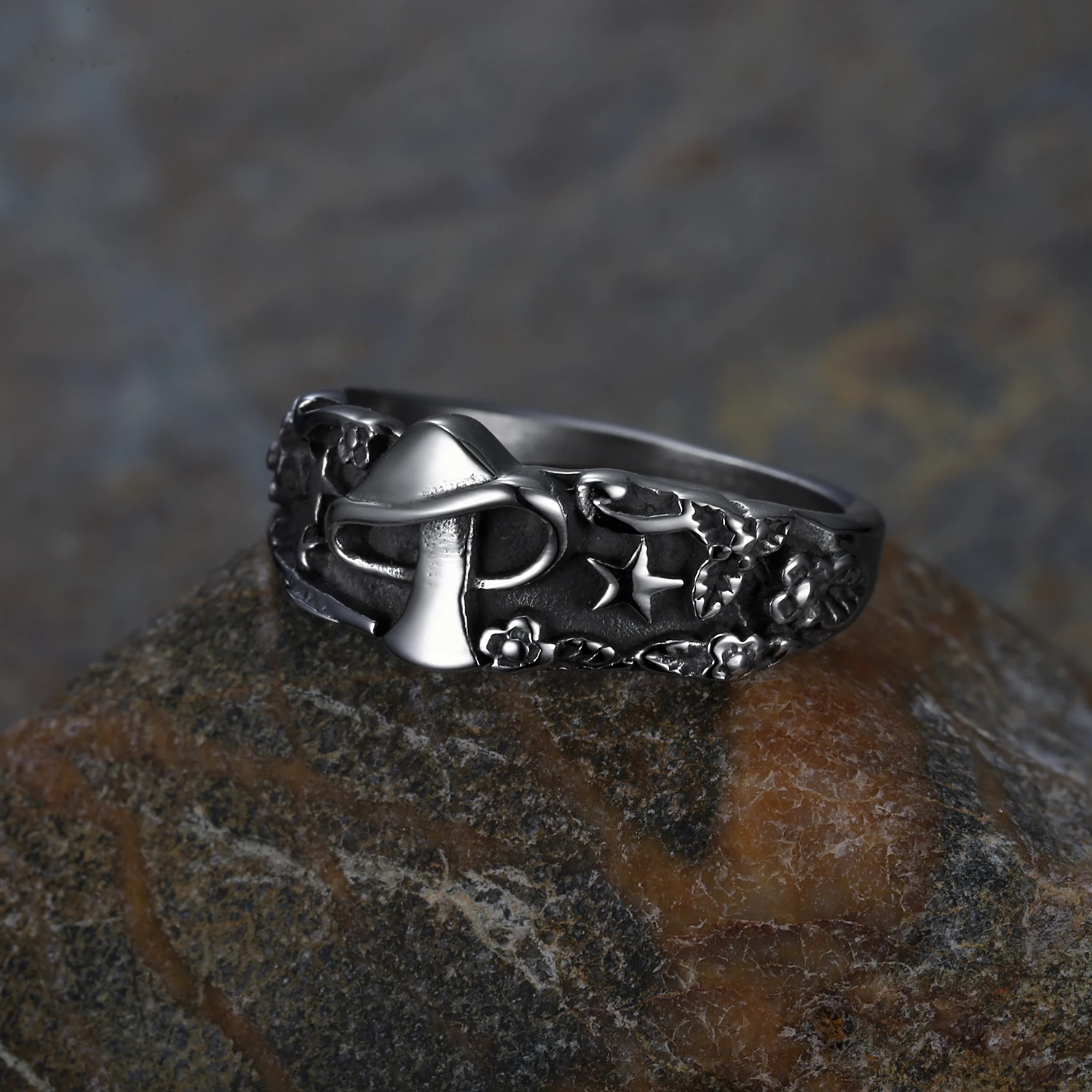 Кольцо женское винтажное в виде Луны звезды гриба из нержавеющей стали 316 |