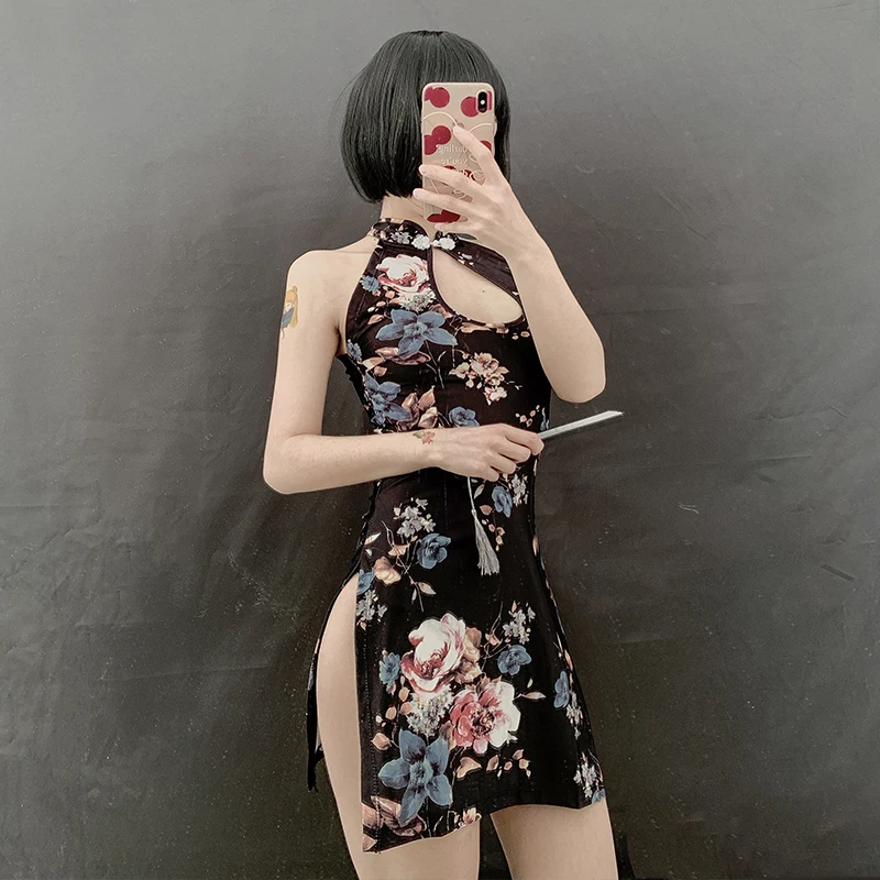 

Flirting with Men:Embroidery Cheongsam Short Dresses Women Traditional Vietnam Ao Dai Uniforms Party Uniform Sexy Lingerie