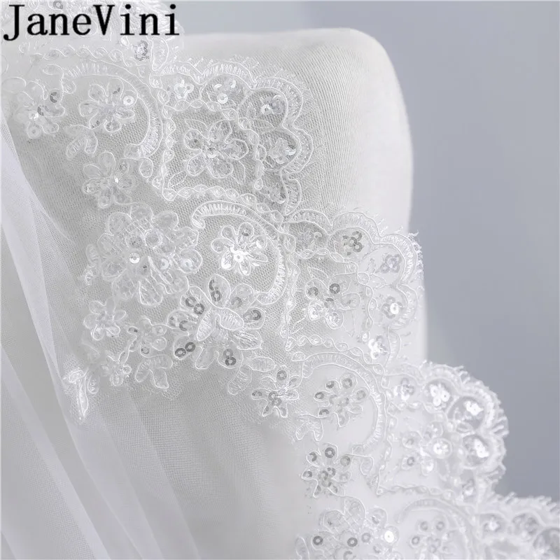 JaneVini один слой короткая свадебная вуаль белые пайетки Кружевная аппликация край