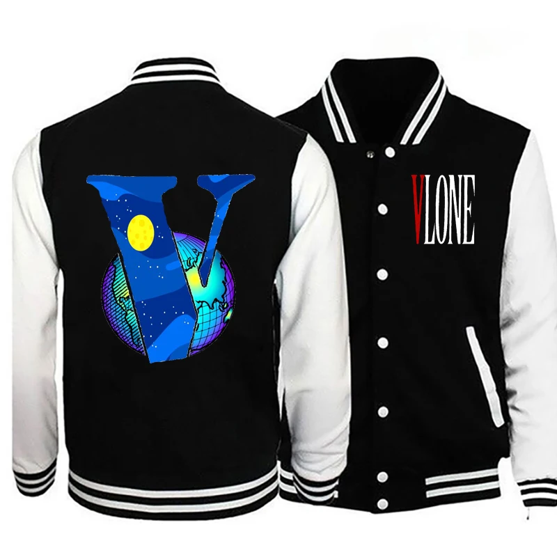

Бейсбольная куртка с принтом VLONE, модный Повседневный свитер для мужчин и женщин, зимняя куртка с длинным рукавом