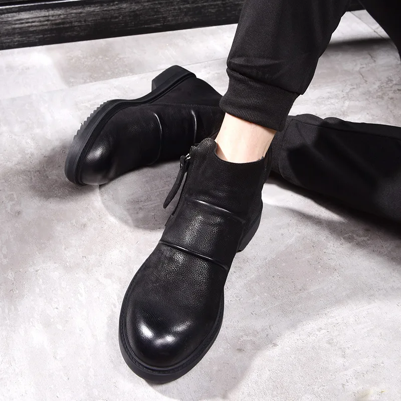 Мужские высокие ботинки из натуральной кожи на толстой подошве британская