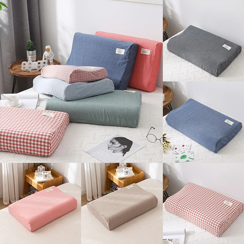 

Solid Color Cotton Sleeping Pillow Case Brief Style Plaid Pillowcases Latex Pillow Case Cover 30x50CM/40x60CM