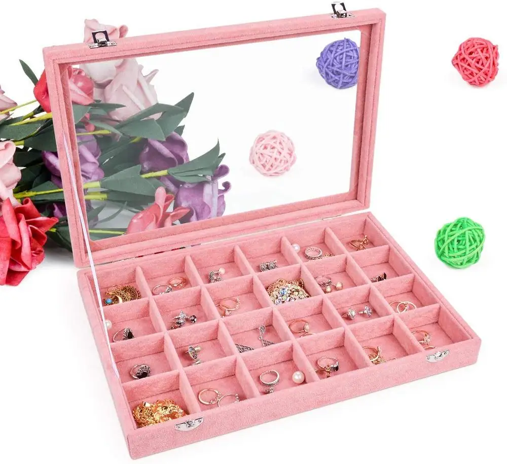 Съемный Бархатный Чехол для ювелирных изделий 24 сетки с прозрачной верхней