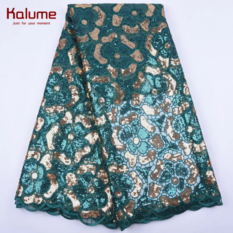 Kalume/африканская сухая кружевная ткань с пайетками Зеленая вышивкой Французская