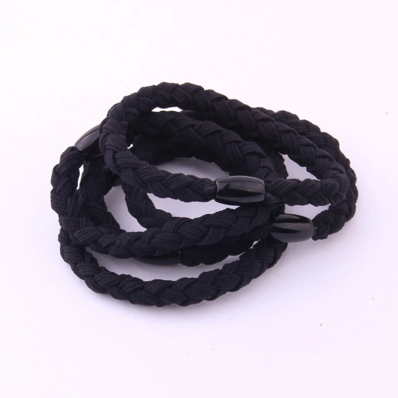 FQ32black 5 шт., высокоэластичные резинки для волос для женщин, Мягкие Твердые кольца для волос, конский хвост, тип резьбы, резинка для волос, эластичные резинки, доступ к петлям - Color: FQ32black
