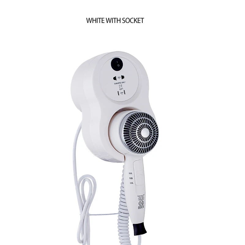 TSMOUNTAIN Hot and cold wind air blowers hotels 1600W hair drier for household and bathroom wall mounted hair dryer - Цвет: White with socket