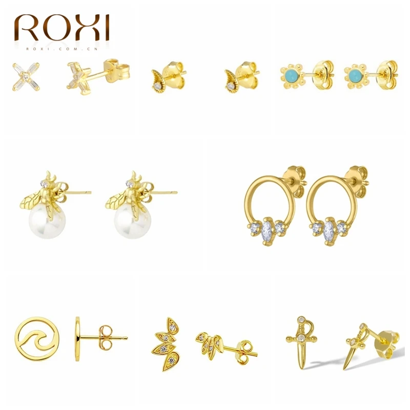 Женские и мужские круглые серьги гвоздики ROXI Mini Bee X Comma Dagger с волнистым цветком