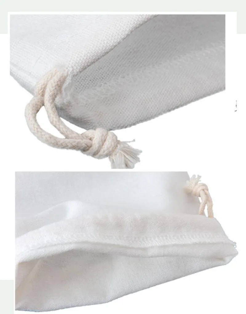 50pcs Customized Print Coloful Logo white beige Linen Cotton Drawstring bag Small Cosmetic Makeup Jewelry Packaging Gift Pouches