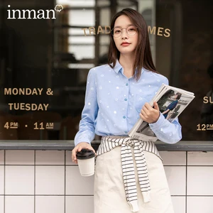 Рубашка женская с воротником, хлопковая Удобная однотонная блузка с литературным принтом, с длинным рукавом, Осень-зима