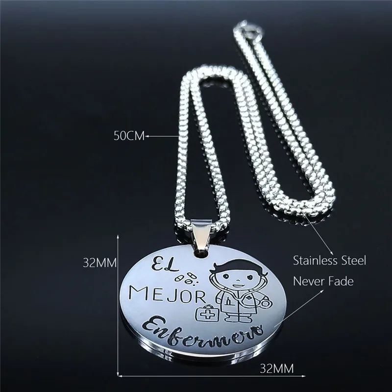 

2021 EL MEJOR Enfermero Stainless Steel Necklace for Men Silver Color Pendant Necklace Jewelry cadenas de acero inoxidab N875S01