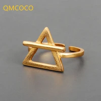qmcoco korean version ins style creative design simple geometry triangle texture silver color opening lady party ring