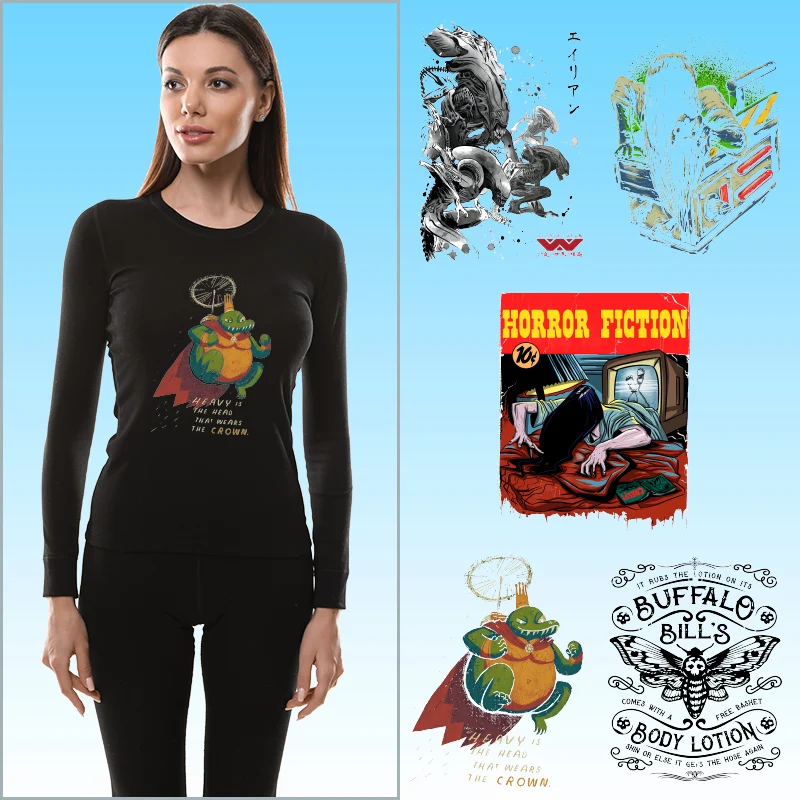 

Horror Pictures Heat-sensitive patches Thermal transfer printing Heat Transfer PVC Patch Vinyl Sticker For Clothes DIY Appliques