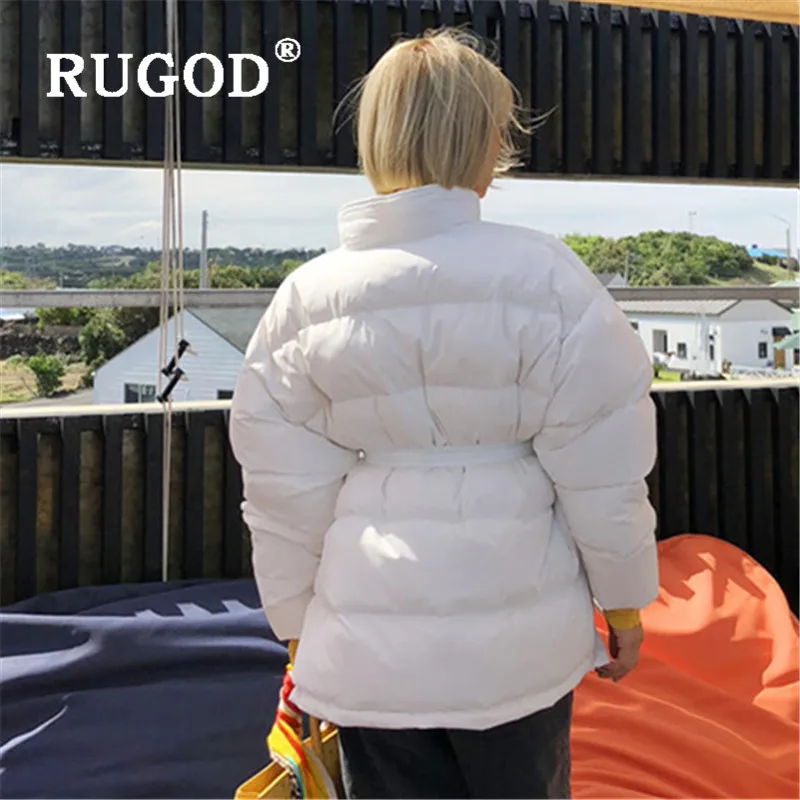 RUGOD, зимнее пальто для женщин, яркие цвета, однобортная туника с поясом, зимняя куртка, повседневная Толстая теплая парка с хлопковой подкладкой, ветровка