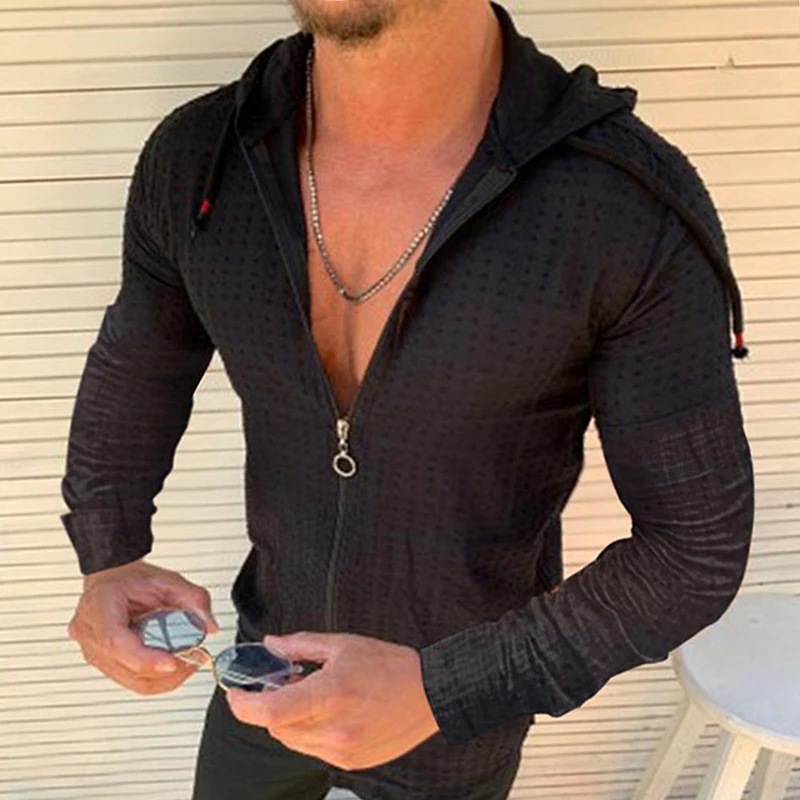 Модная толстовка с длинными рукавами на молнии Мужская одежда осенняя