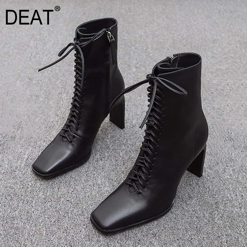 DEAT/женские черные бархатные ботинки из искусственной кожи с квадратным носком на