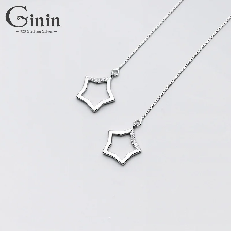 

GININ Pure 100% 925 Silver Dangle Earrings Women's Korean Simple Temperamental Zircon Star Fashionable Long Tassels Earrings