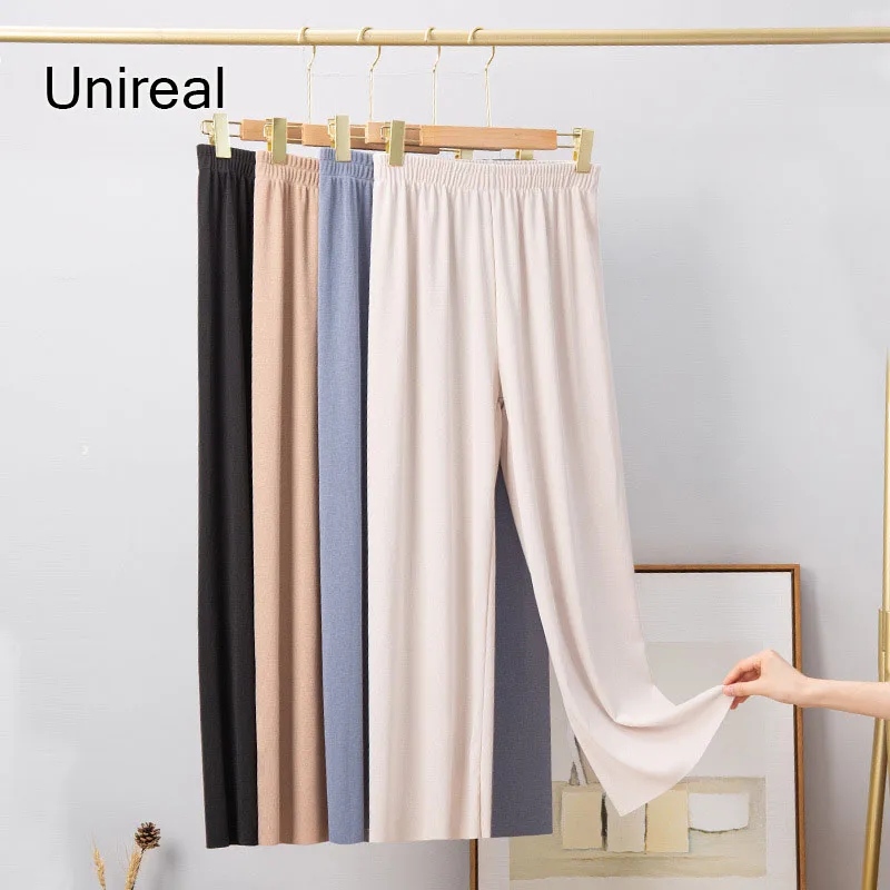 

Женские брюки с широкими штанинами Unireal, повседневные эластичные тонкие брюки палаццо с высокой талией на лето 2021