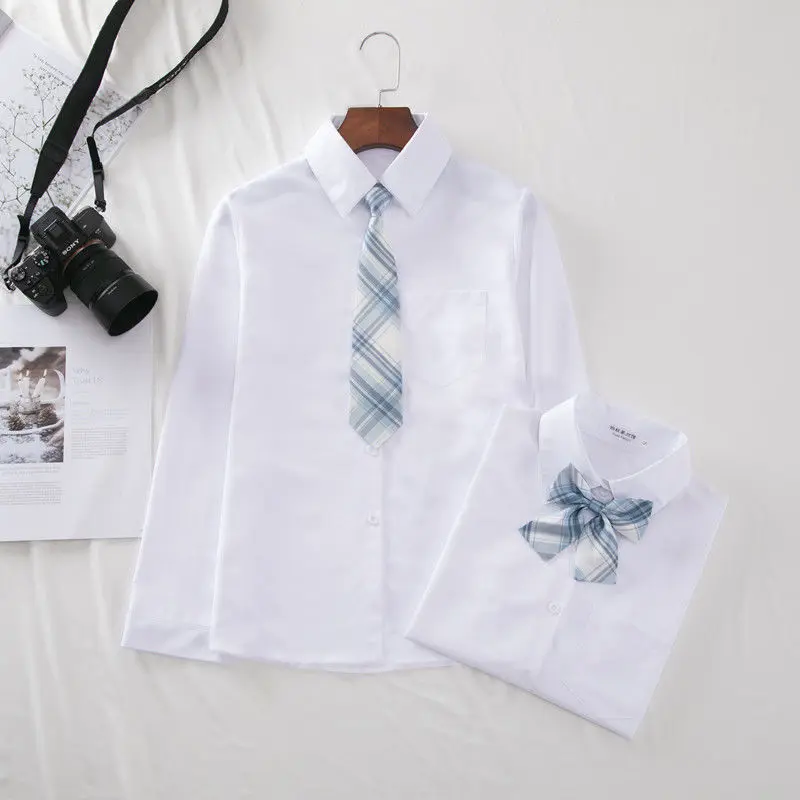 

XS-3XL Women's Jk School Uniform Spring Autumn V-neck Casual Business Long Sleeve White Shirt Tops Blouses For Student Clothes