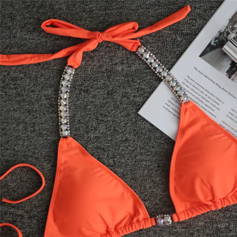 Sexy bandage bikini Jewelry swimwear women Triangle swimsuit female Push up bathing suit Halter top high cut biquini new
