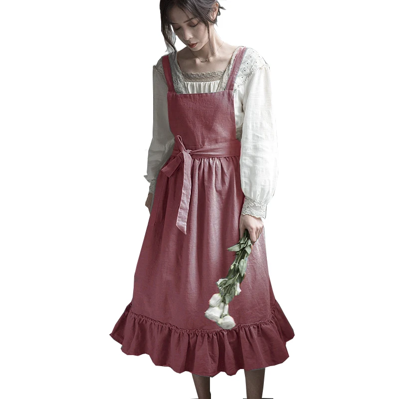 

2021 New Lovely Retro Lady's Aprons for Women Girls Cake Kitchen Fashion Cooking Apron Chic with Pockets for Gift 100% Cotton