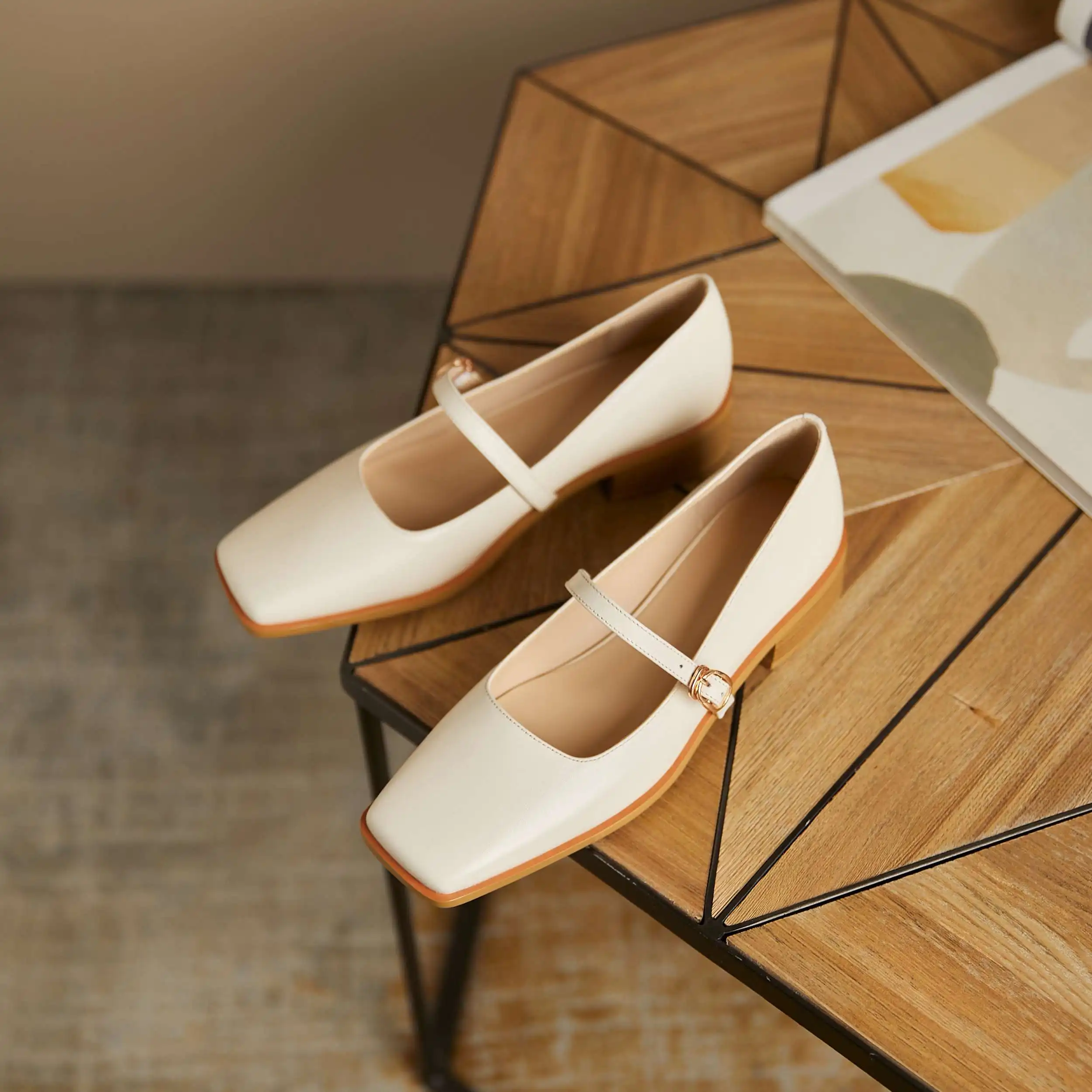 

Krazing Pot handmade Mary janes genuine leather square toe med heel buckle strap preppy style simple wild sweet women pumps L02