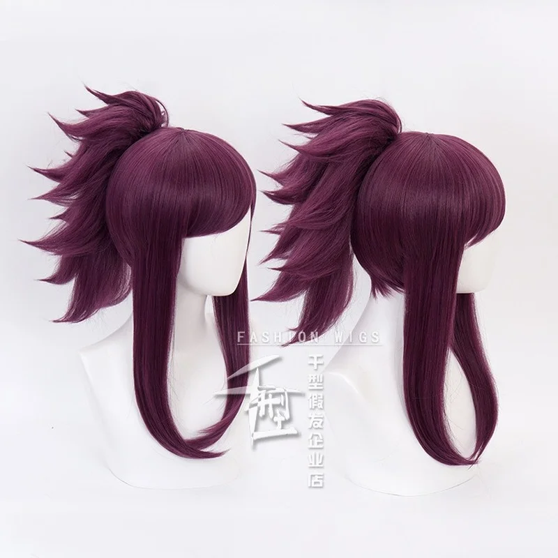 

Anime LOL KDA Akali The Rogue Assassin Akali Mixed Purple Ponytail Clip Heat Resistant Hair Cosplay Costume Wig + Free Wig Cap