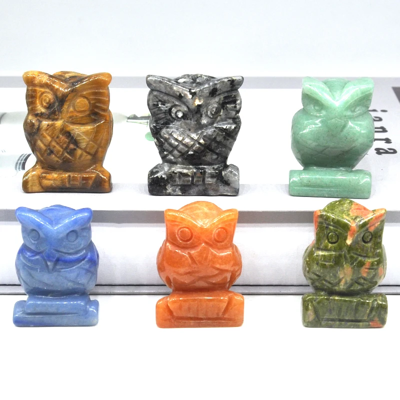 

1.5" Owl Statue Natural Stones Hand Carved Animals Figurines Room Ornament Healing Crystals Gemstones Crafts Gifts Wholesale