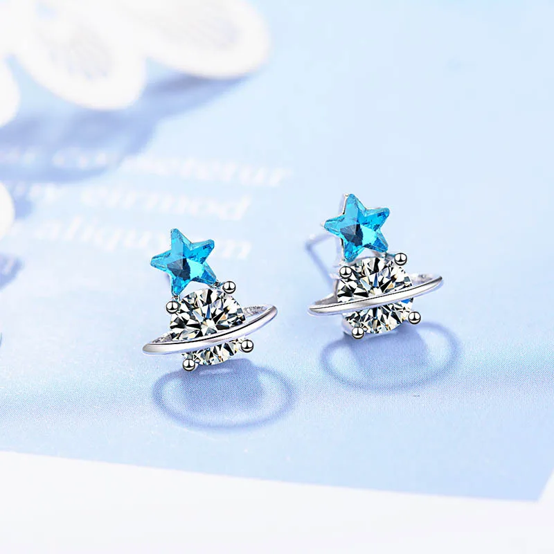 Bague Ringen серьги, ювелирные изделия с голубыми кристаллами океана, маленькая звезда, серьги с кисточками для женщин, 925 пробы серебряные ювелирные изделия, лучший подарок