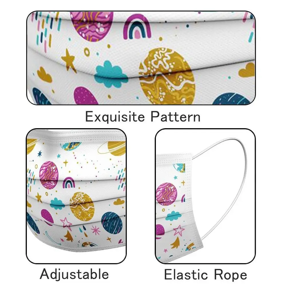 

50/100PCS mascarillas Various Model Lovely Print Disposable Face Mask for Kids Universe 3 Ply Ear Loop masque enfant lavable#3