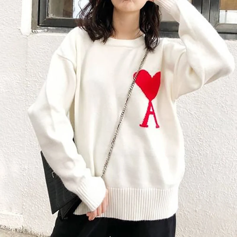 

HYHY Sweater Men and Women Love Ami Sweater Pullover Korean Loose Kawaii All-match Jacket Streetwear Embroidered Top