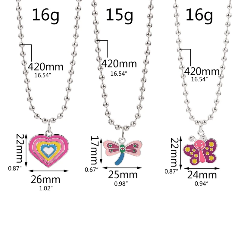 

3Pcs Colorful Butterfly Heart Dragonfly Pendant Necklace Kit Women Harajuku 90s Animal Cartoon Choker Set Trendy Jewelry