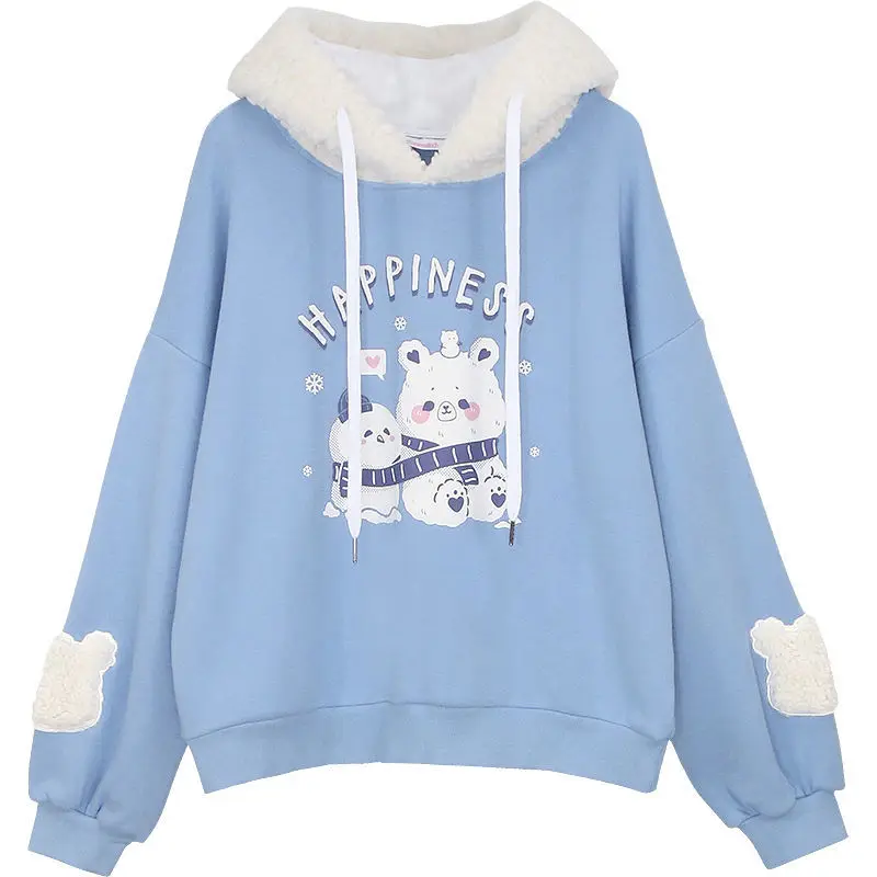 

Deeptown Kawaii Hoodie Winter 2021 Fashion Print Sweatshirt Women Long Sleeve Tops Cute Splice Loose Casual Pullover Ladies Chic