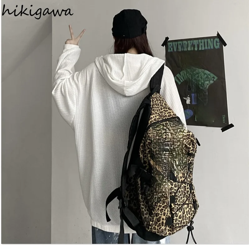 

Hikigawa Casual Jackets Women Loose Fashion Hooded Outwear Ladies Breathable Sunscreen Tops Spring Summer Basic Wild White Coats