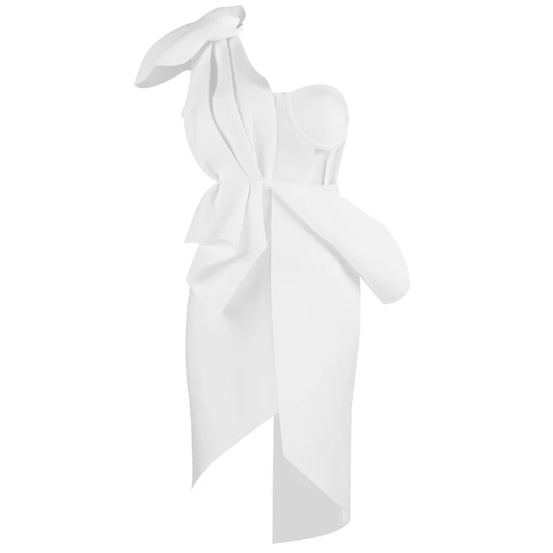 

DEAT 2021 New Women Fashion Slim White Single Room Diagonal Collar Sexy Patchworkk Halter High Waist Dress Summer Autumn 7E1576