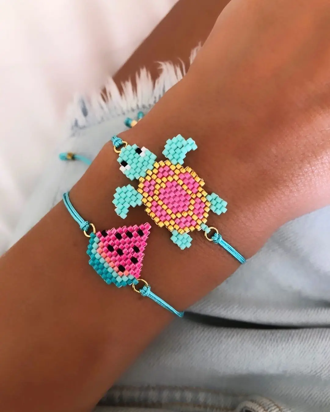 

Ethnic Color Turtles Hand-weave Animal Patterns Watermelon Bracelet Boho Bead Charm Bracelets for Women Jewelry Pulseras Mujer
