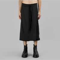 mens culottes casual pants wide leg pants springsummer new black elastic waist seven point design loose fashion culottes