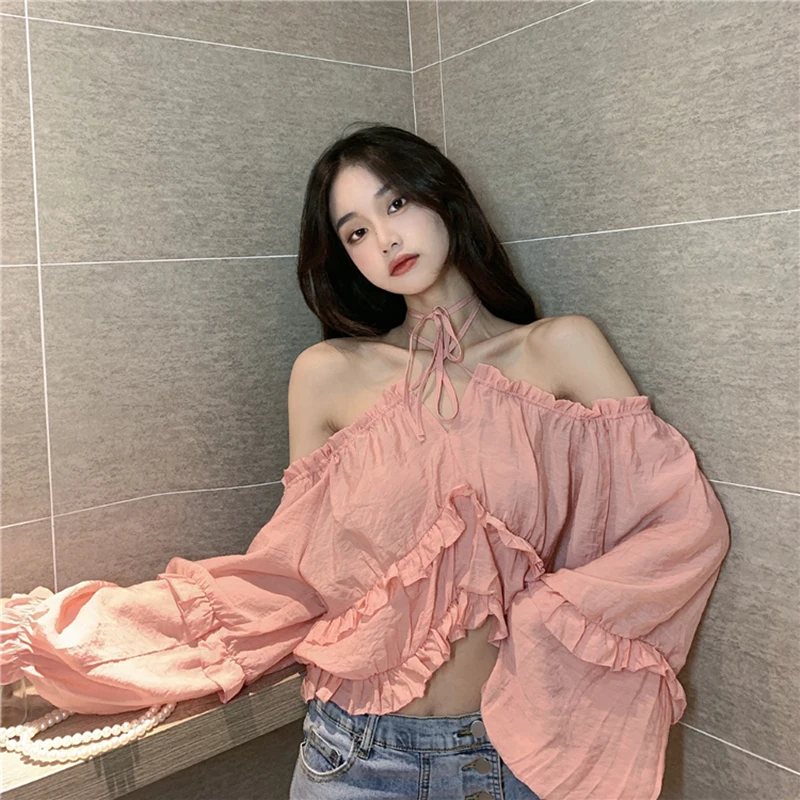 

Temperament All-match Shirt Top Women 2021 Autumn New Style Ruffled All-match Thin Short Lantern Sleeve Shirt UK600