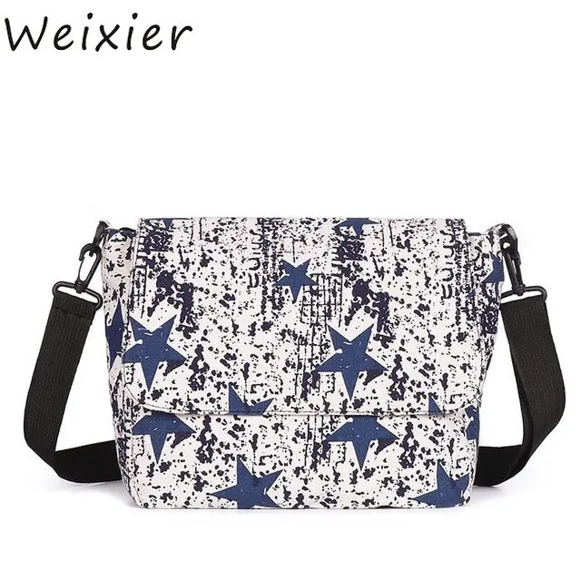 

WEIXIER 2019 New Casual Women Star Print Shoulder Bags Canvas Flap Messenger Crossbody Bags for Women Bolsa Feminina LL-80