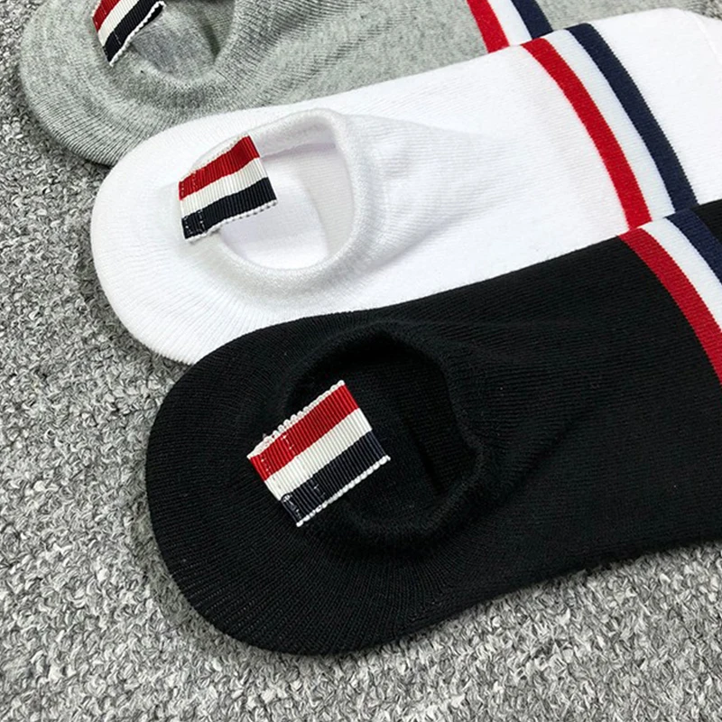 TB THOM Men's Socks Luxury Brand RWB Stripes No Show Socks Women's Cotton Street Fashion Harajuku TB Stockings Ins 6 Pairs
