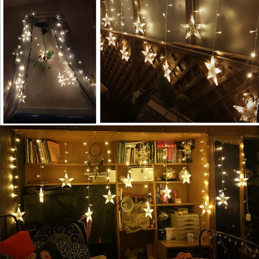 star string lights led christmas garland fairy curtain light 2 5m outdoor indoor for bedroom home party wedding ramadan decor free global shipping