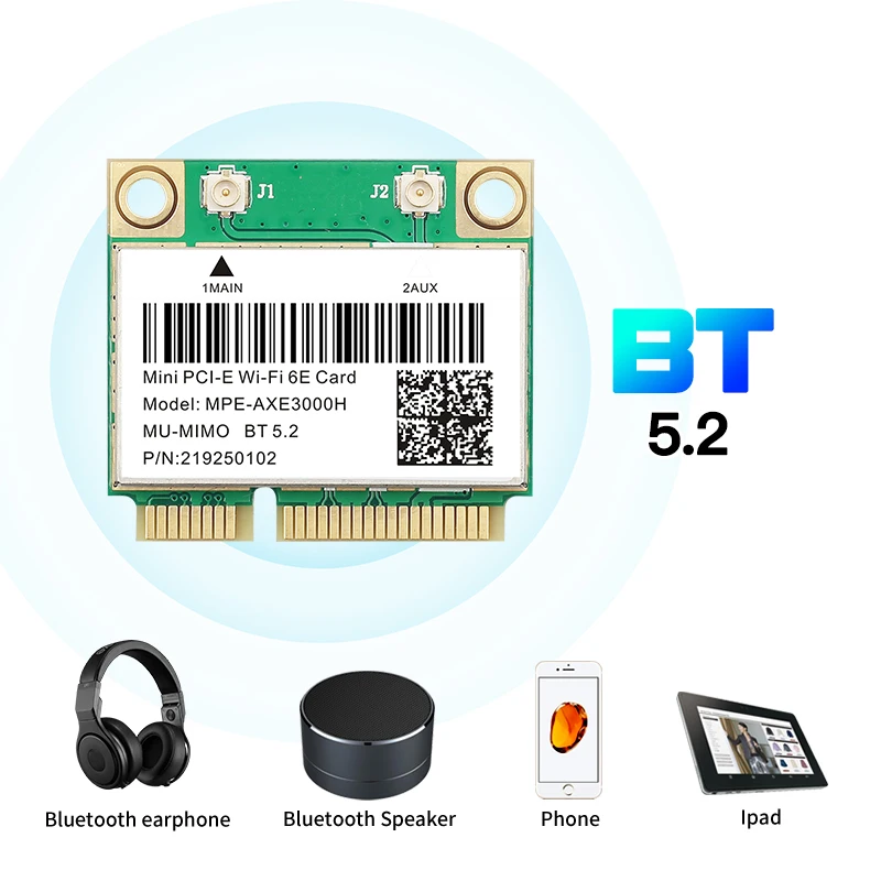 Трехдиапазонная 5374 Мбит/с WiFi 6E AX210 Mpe-AXE3000H Беспроводная Карта BT 5 2 для мини PCIE Wi-Fi